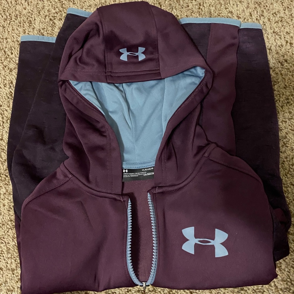 Under Armour zip up with hood, purple/blue